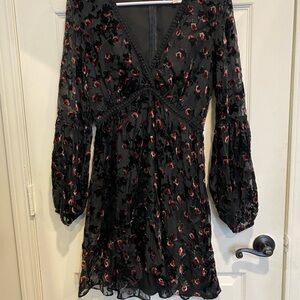 Wayf Black and Red Floral Long Sleeve Dress